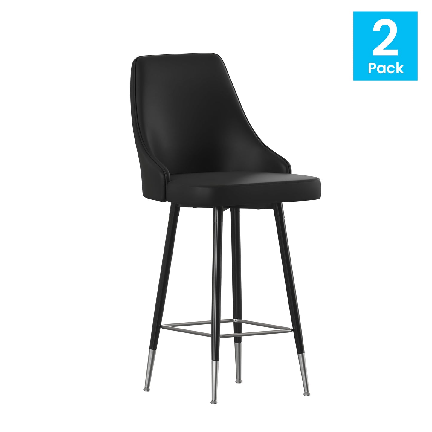 2PK BK Leather Counter Stools SY-807-26-BK-GG