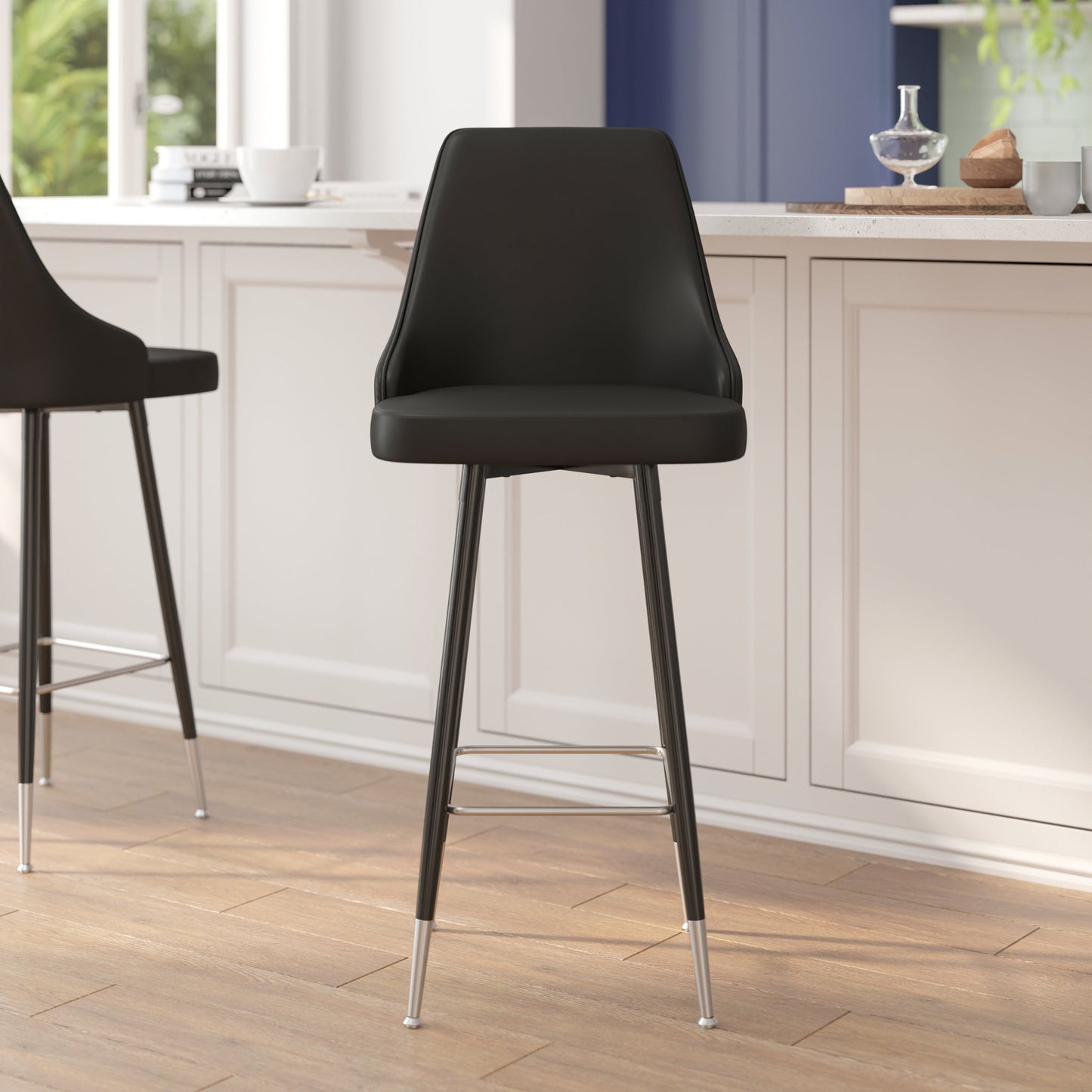 2PK Black Leather Bar Stools SY-807-30-BK-GG