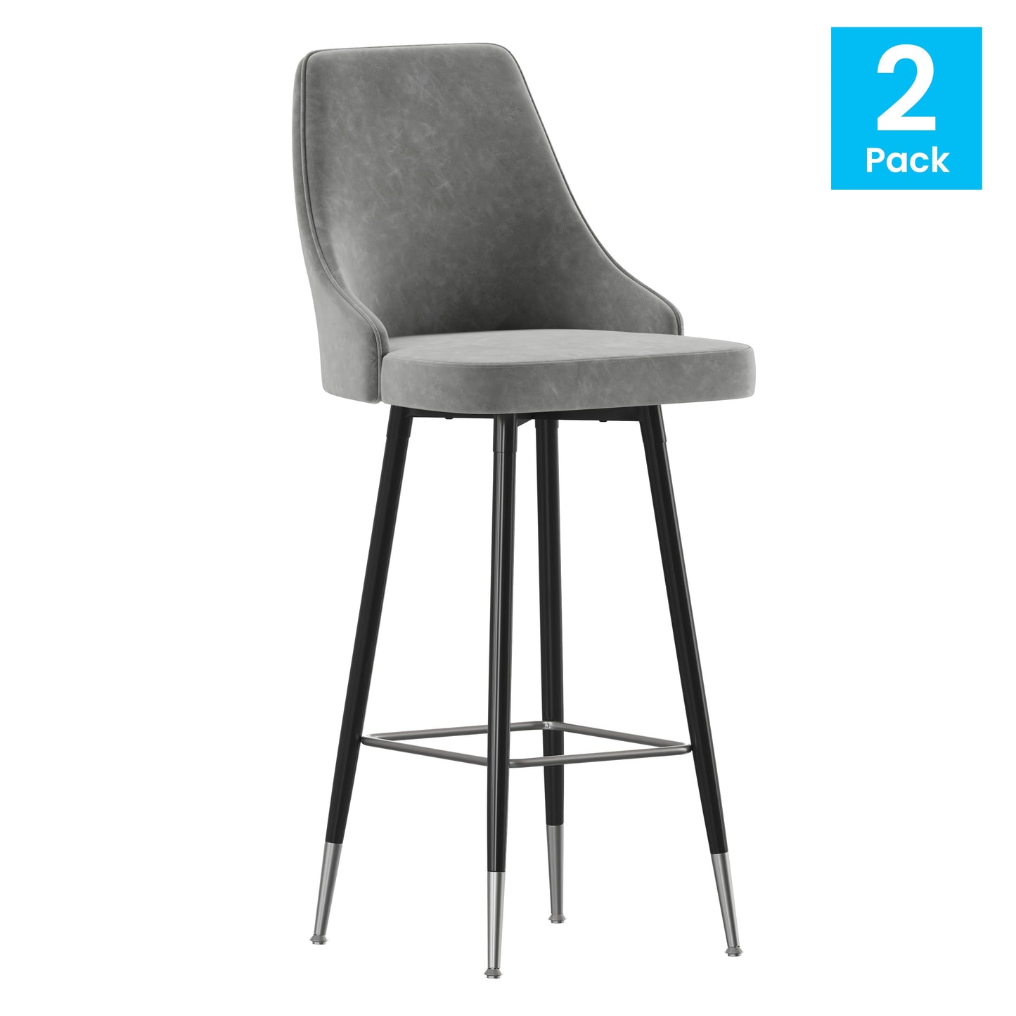 2PK Gray Leather Bar Stools SY-807-30-GY-GG