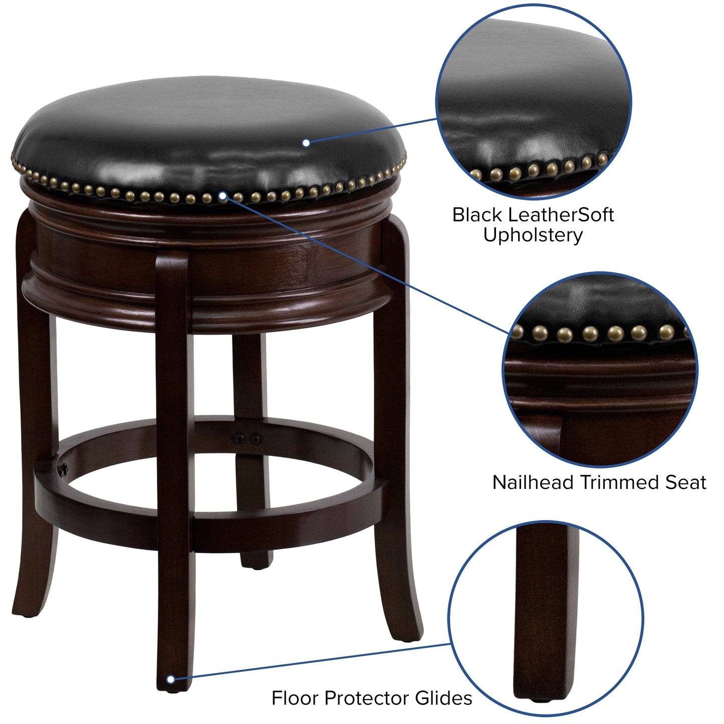 24" No Back Cappuccino Stool TA-68824-CA-CTR-GG