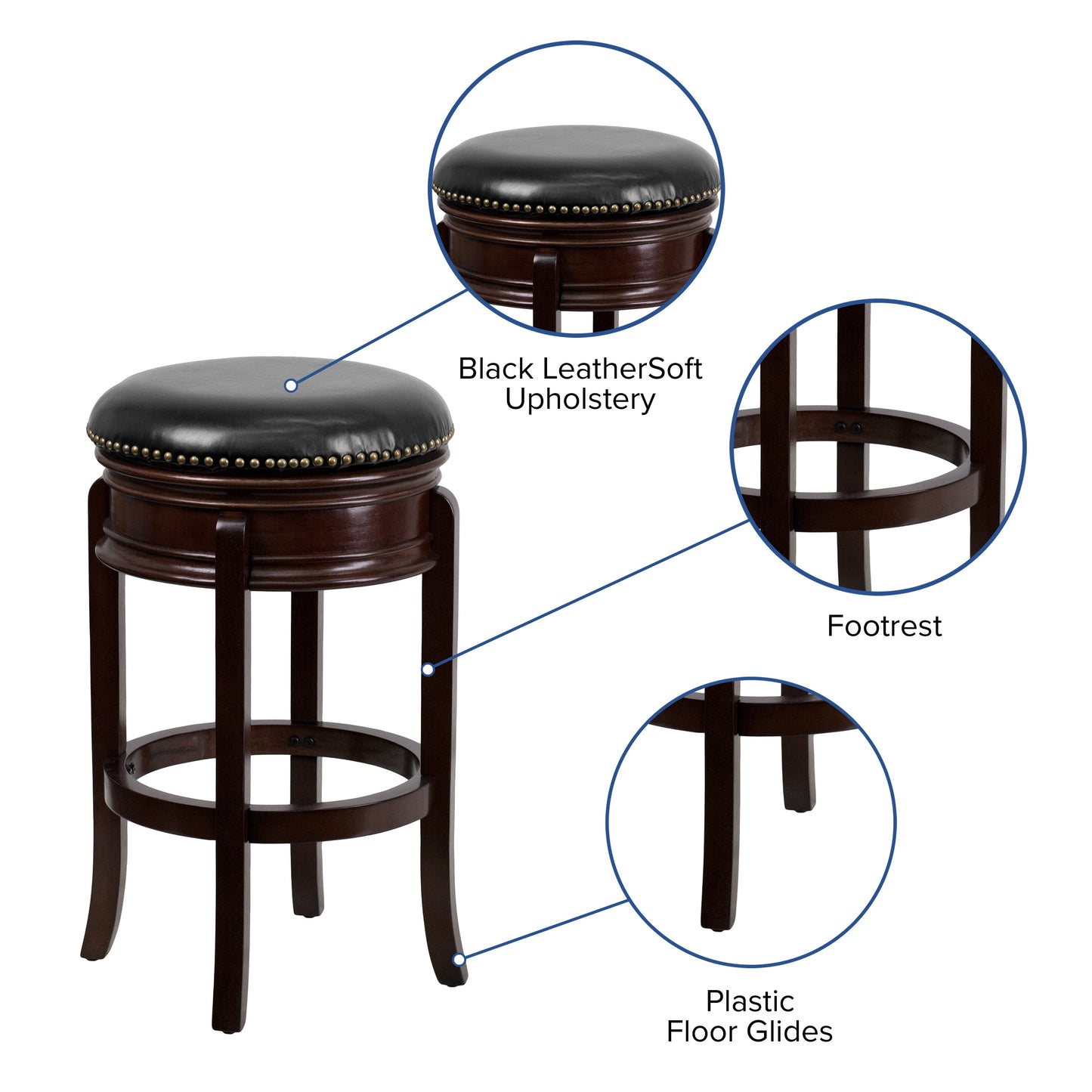 29" No Back Cappuccino Stool TA-68829-CA-GG