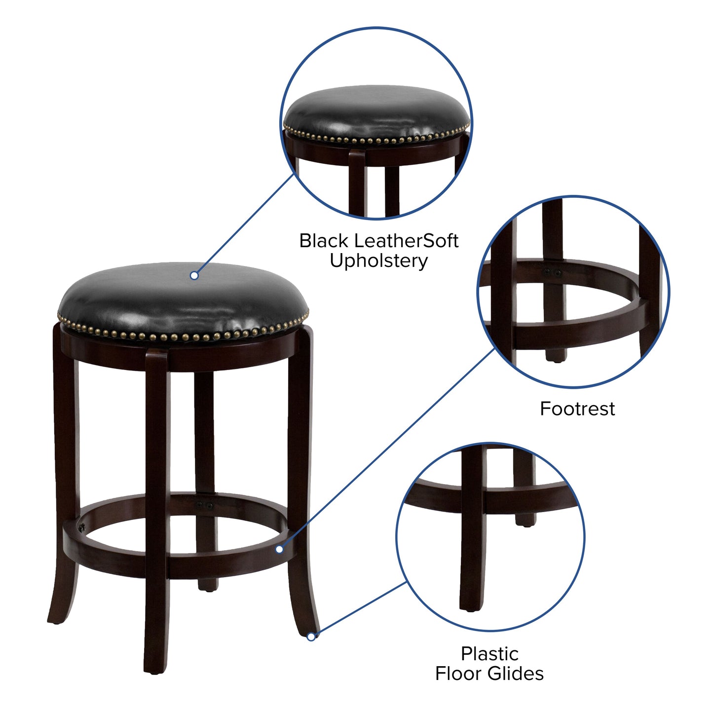 24" No Back Cappuccino Stool TA-68924-CA-CTR-GG