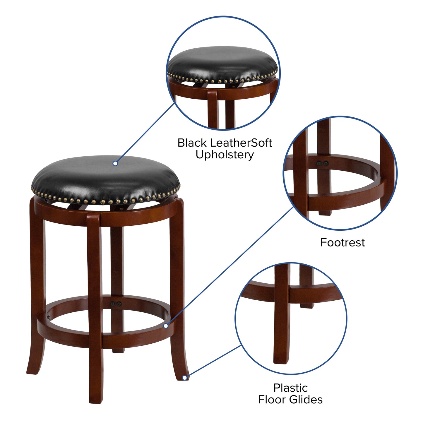 24" No Back Lt Cherry Stool TA-68924-LC-CTR-GG