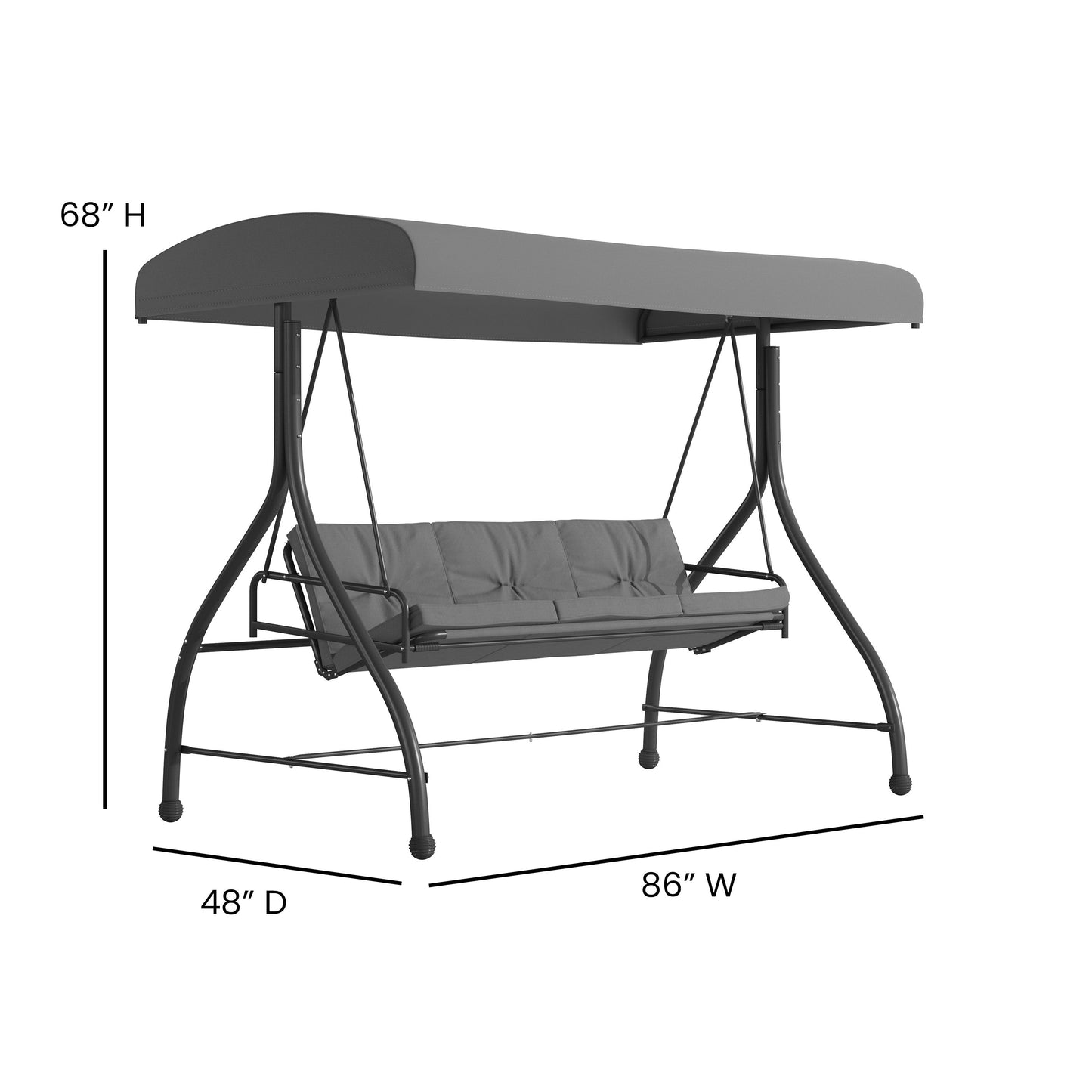 Gray 3-Seater Patio Swing TLH-007-GY-GG