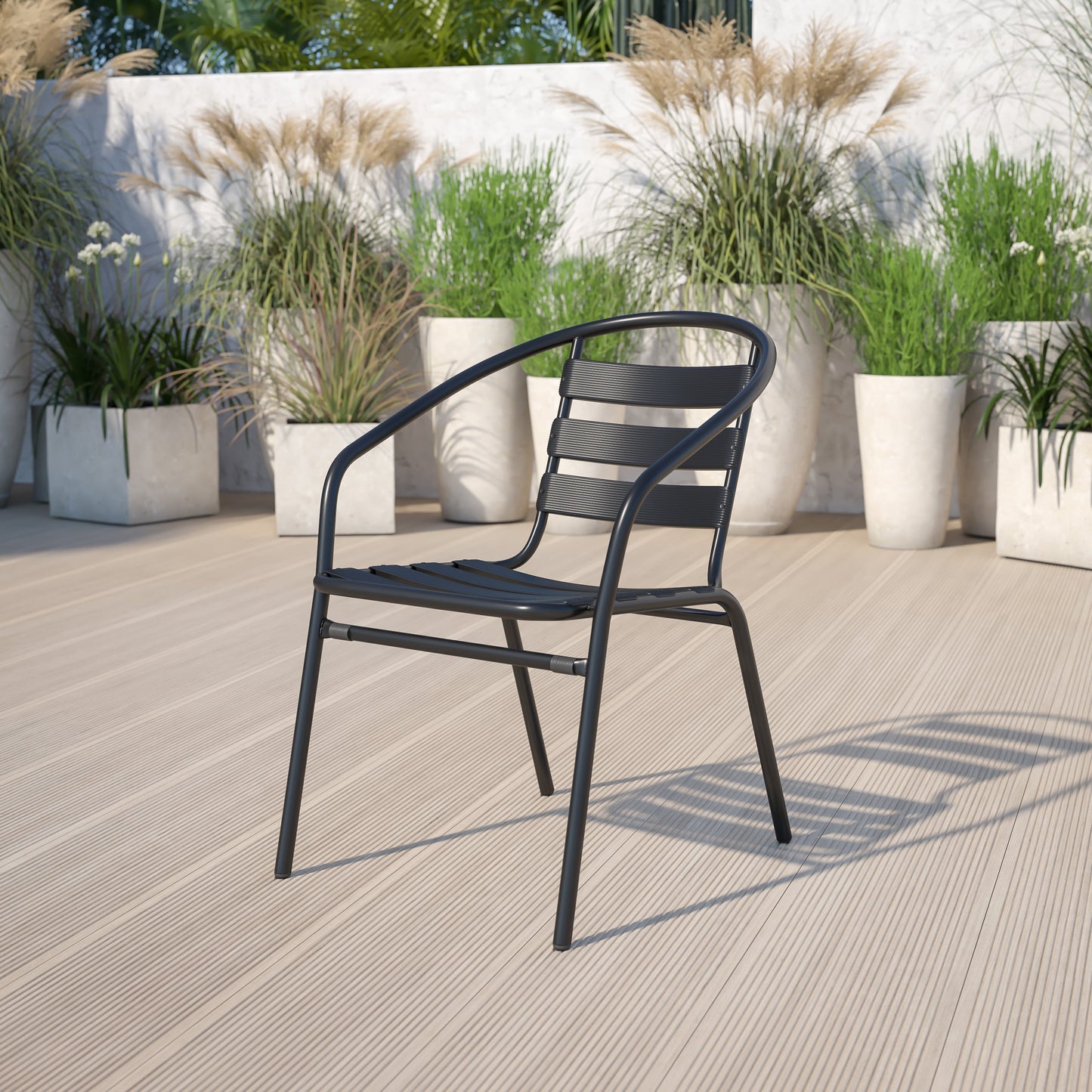 Black Aluminum Slat Chair TLH-017C-BK-GG