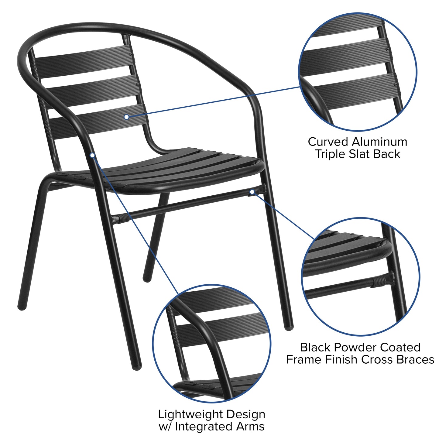 Black Aluminum Slat Chair TLH-017C-BK-GG