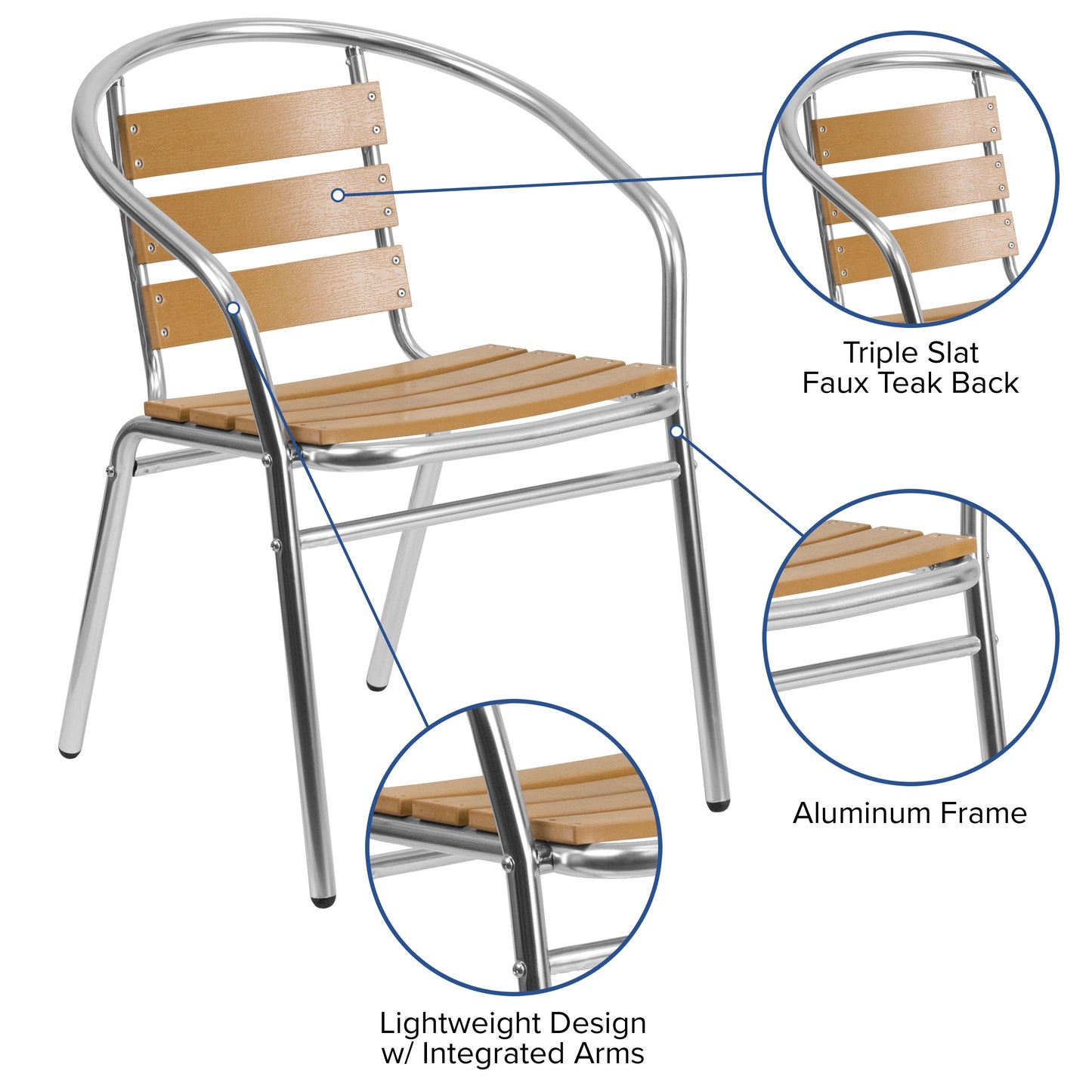 Aluminum Teak Back Chair TLH-017W-GG