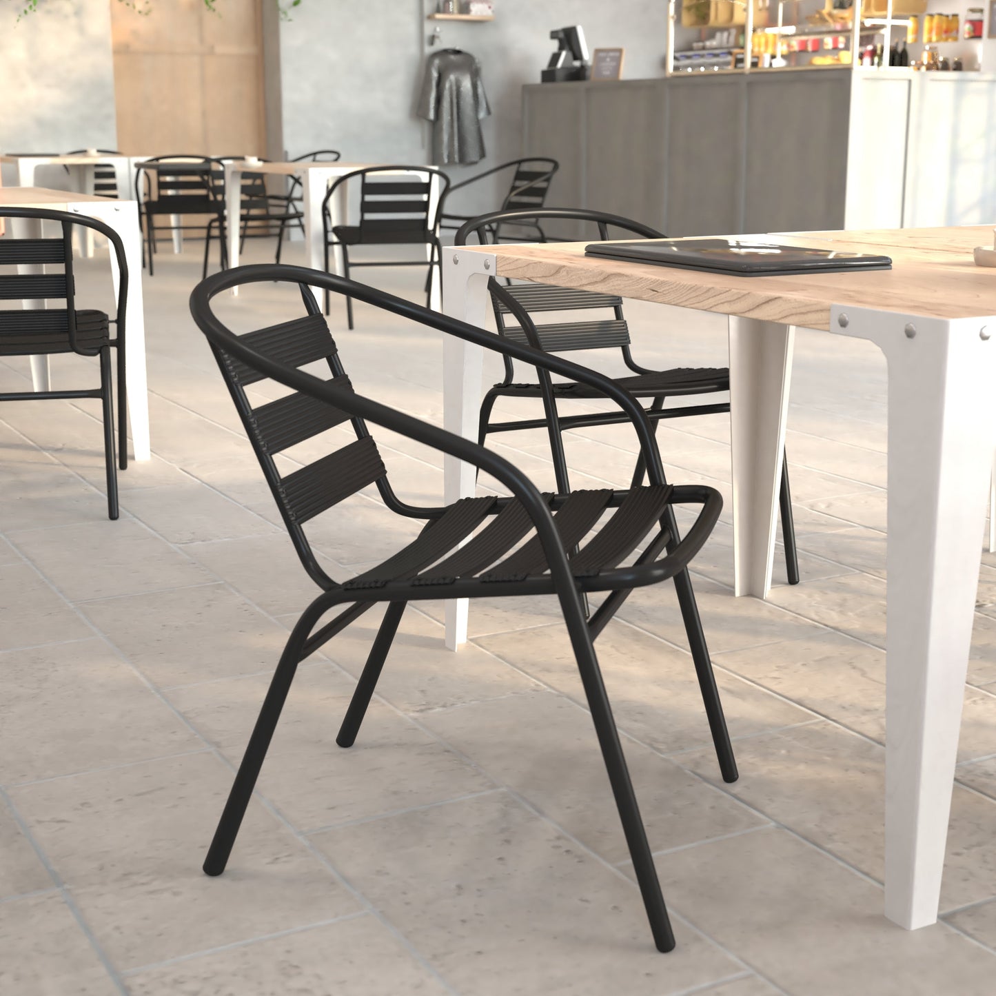 Contemporary Patio Chair with Arms for Indoor and Outdoor Use