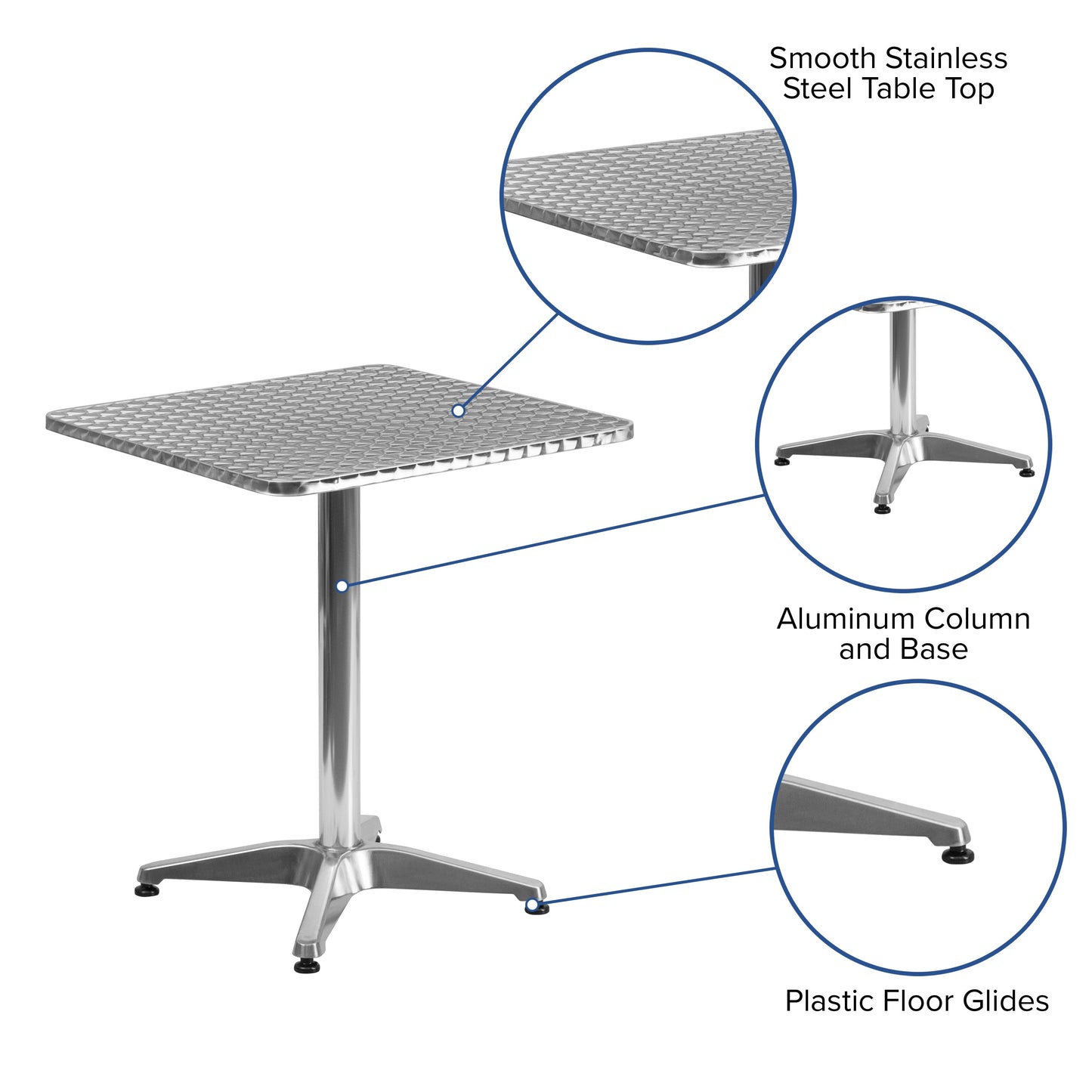 23.5SQ Aluminum Table TLH-053-1-GG