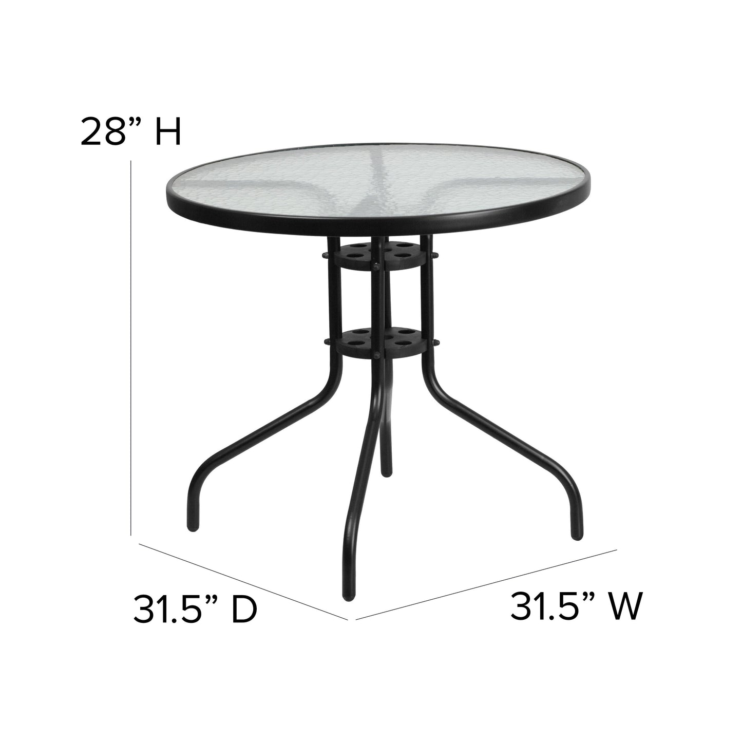 31.5RD Glass Black Patio Table TLH-070-2-GG