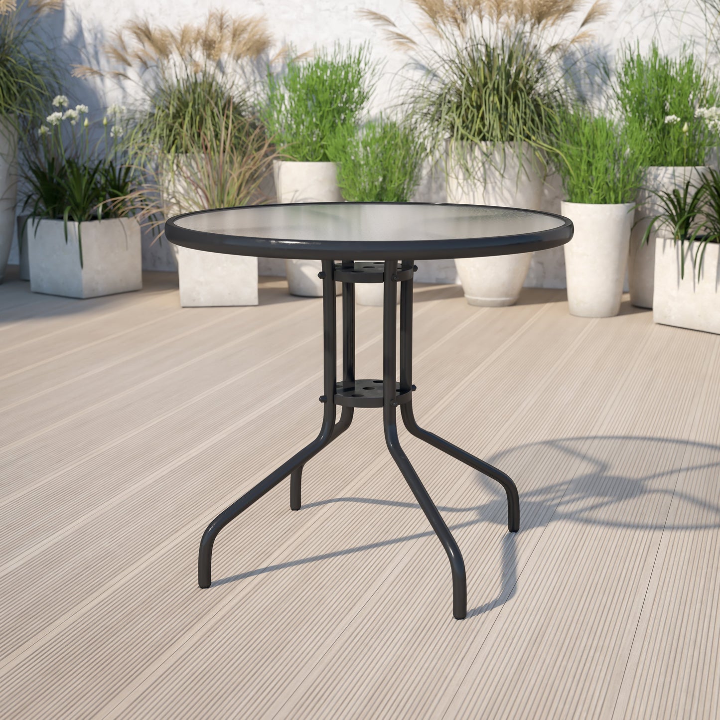 31.5RD Glass Black Patio Table TLH-070-2-GG