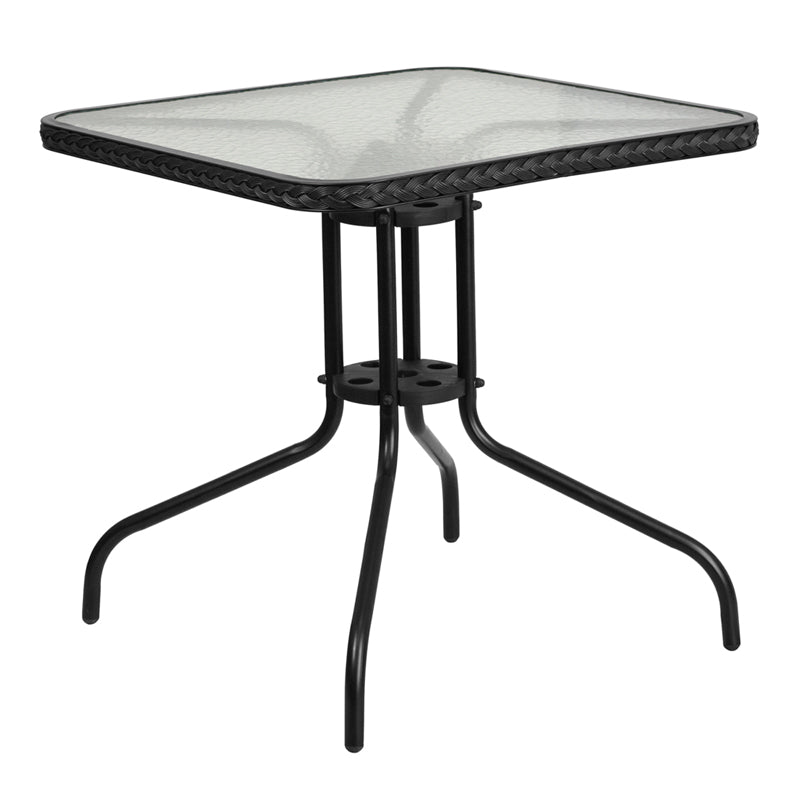 28SQ Black Rattan Patio Table TLH-073R-BK-GG