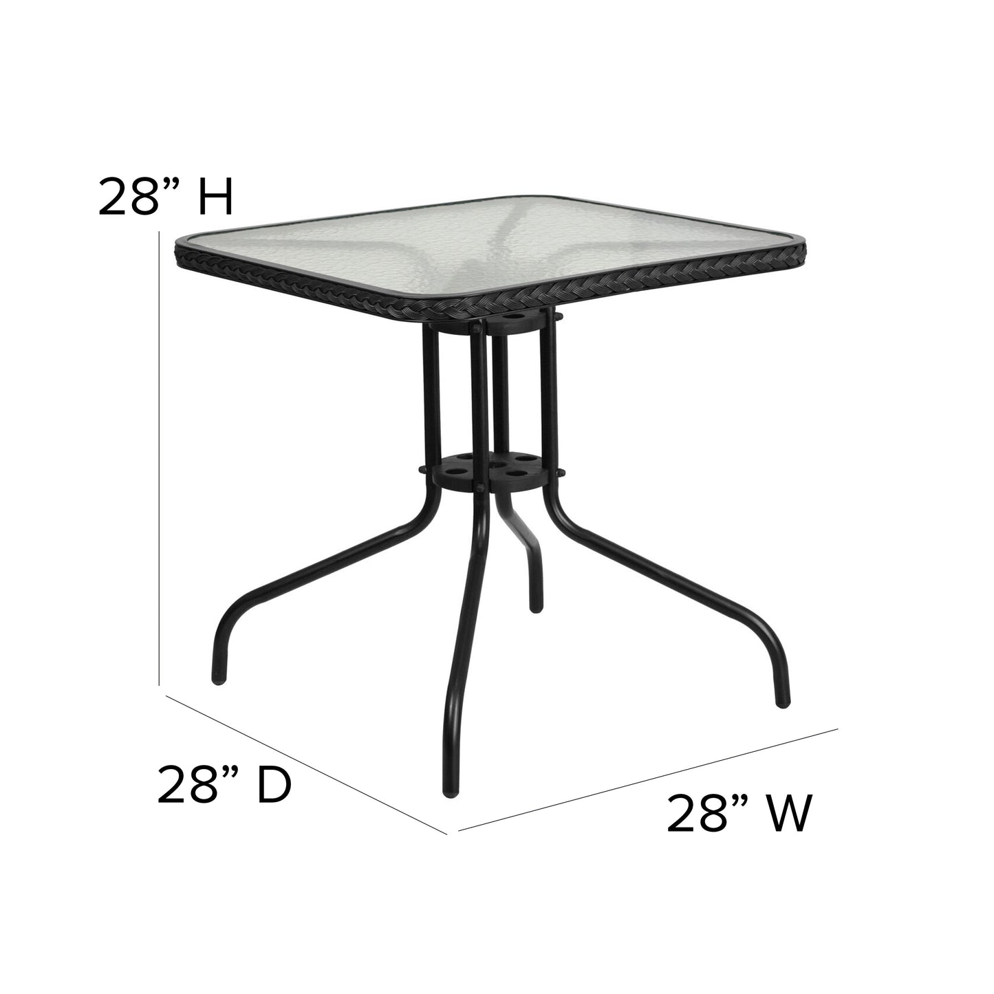 28SQ Black Rattan Patio Table TLH-073R-BK-GG