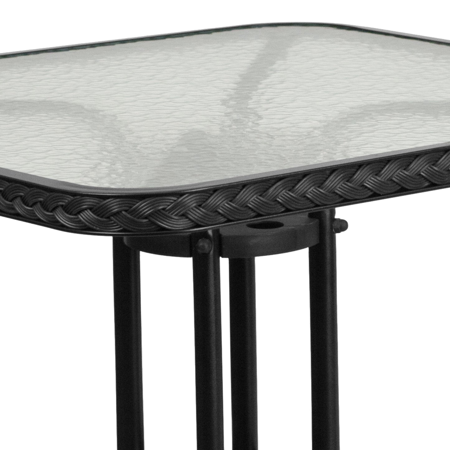 28SQ Black Rattan Patio Table TLH-073R-BK-GG