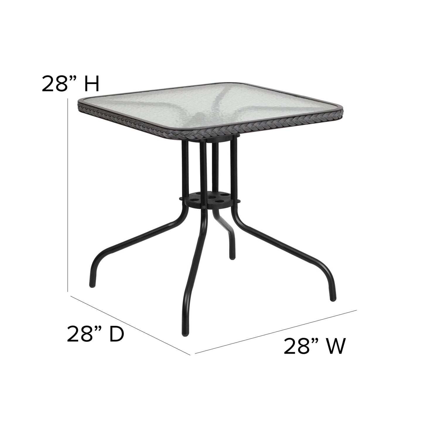 28SQ Glass Table-GRY Rattan TLH-073R-GY-GG