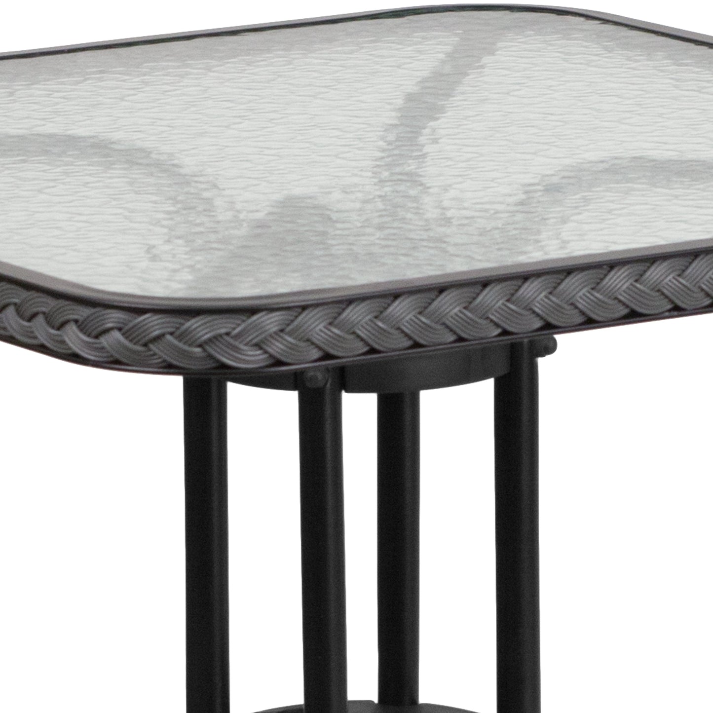 28SQ Glass Table-GRY Rattan TLH-073R-GY-GG