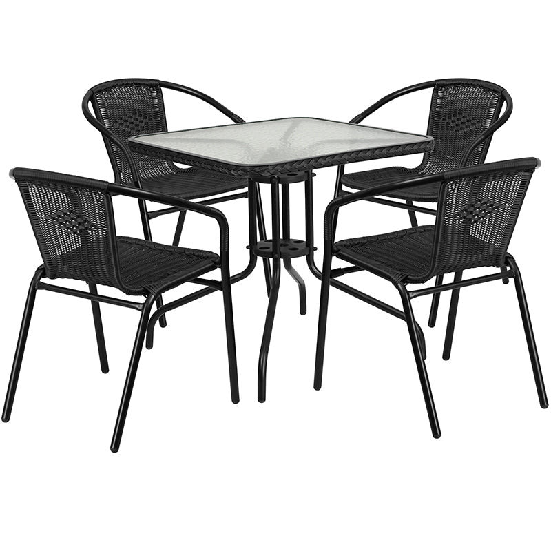 28SQ Black Table Set w/Rattan TLH-073SQ-037BK4-GG