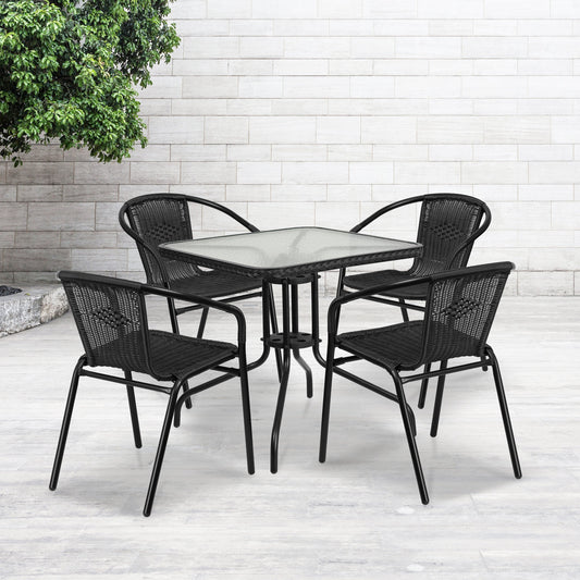 28SQ Black Table Set w/Rattan TLH-073SQ-037BK4-GG