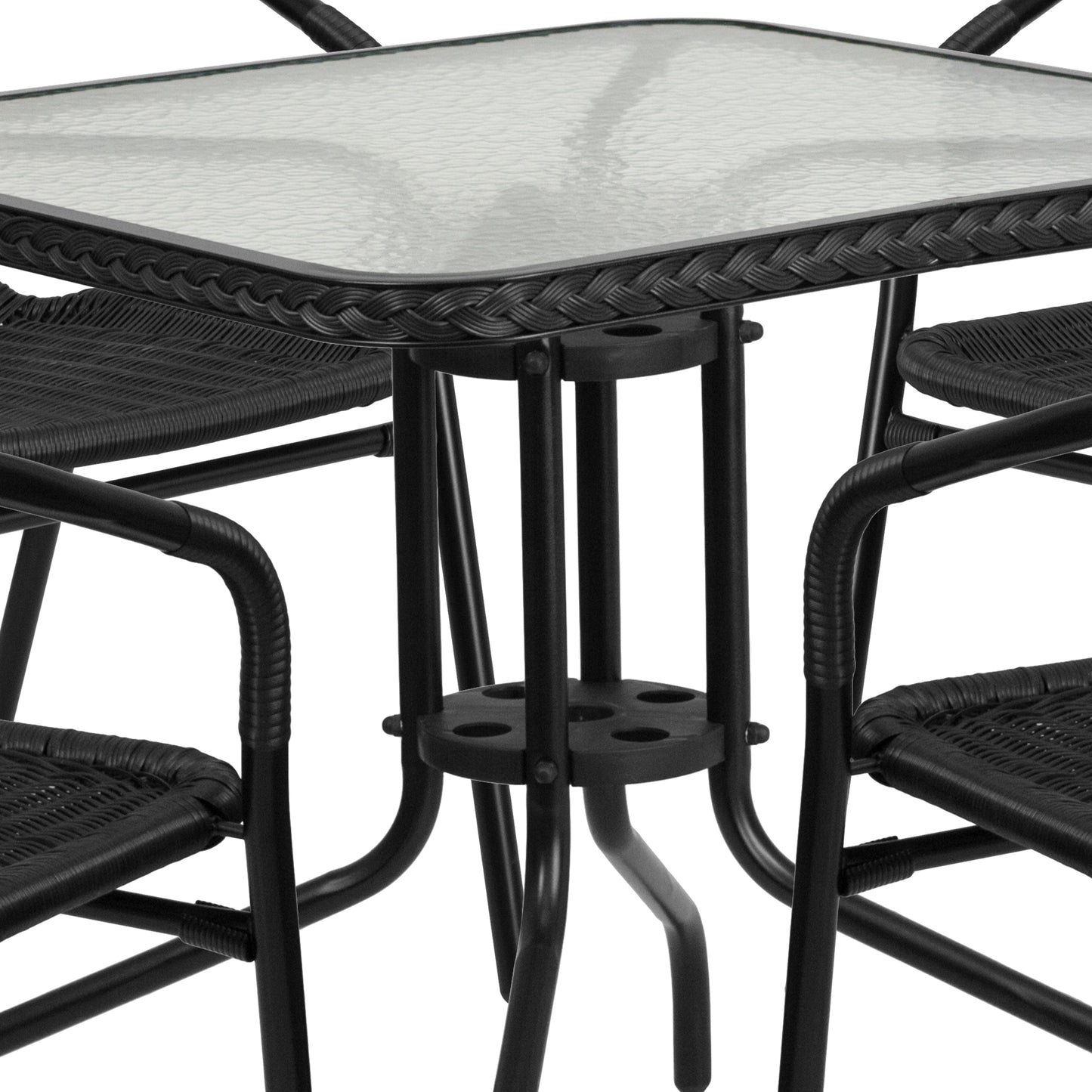 28SQ Black Table Set w/Rattan TLH-073SQ-037BK4-GG