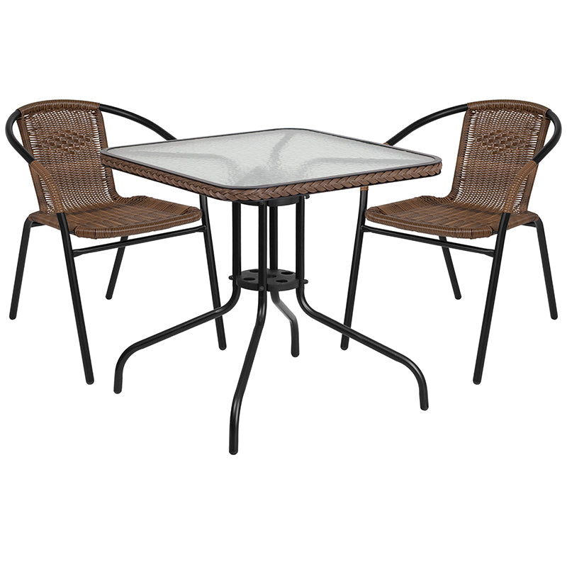 28SQ Brown Table Set w/Rattan TLH-073SQ-037BN2-GG