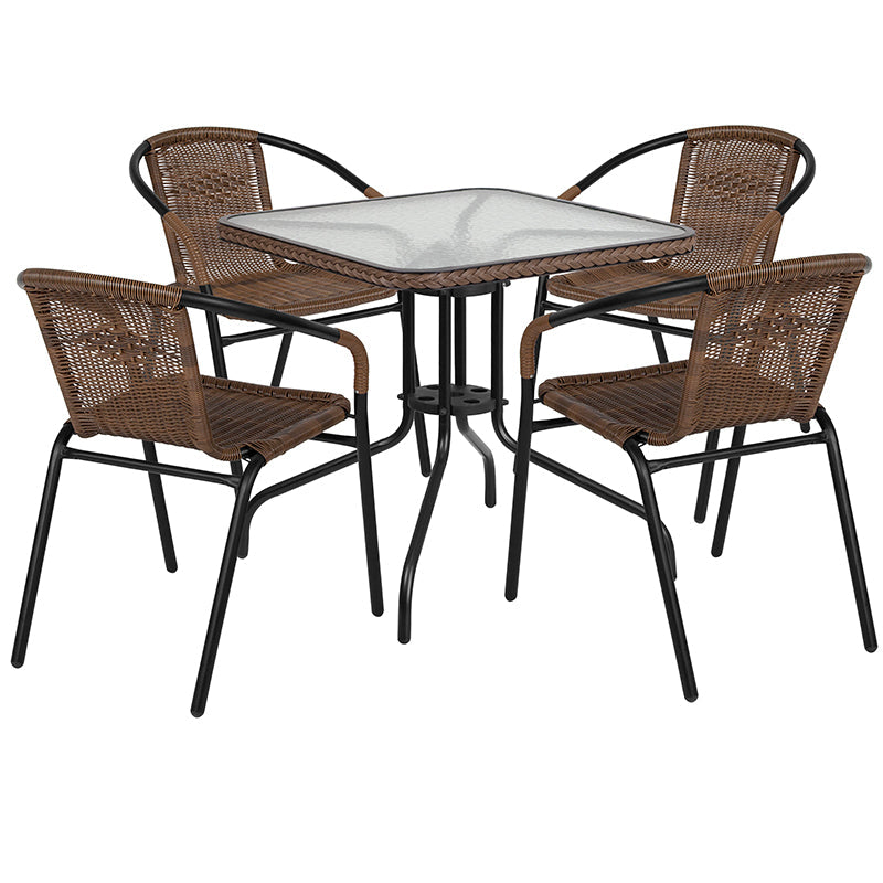 28SQ Brown Table Set w/Rattan TLH-073SQ-037BN4-GG