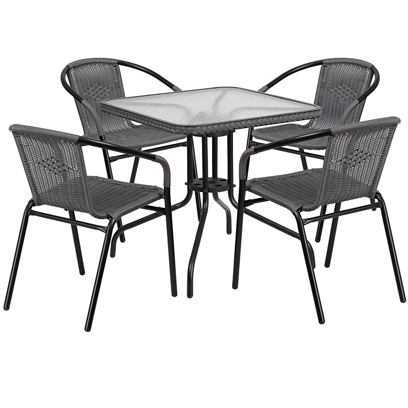 28SQ Gray Table Set w/Rattan TLH-073SQ-037GY4-GG