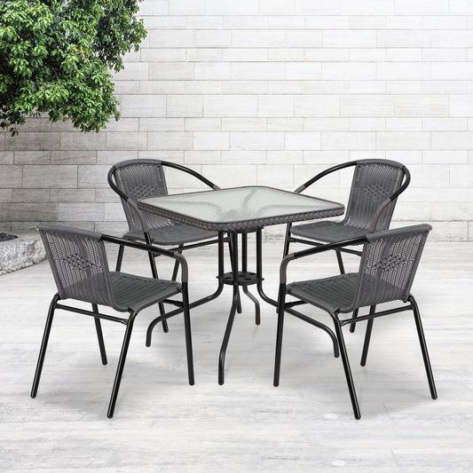 28SQ Gray Table Set w/Rattan TLH-073SQ-037GY4-GG