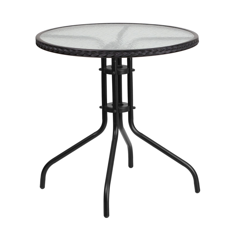 28RD Black Rattan Patio Table TLH-087-BK-GG