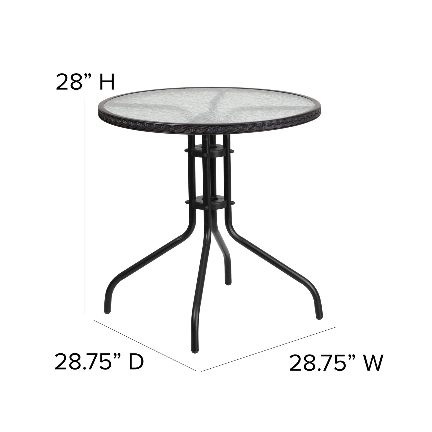 28RD Black Rattan Patio Table TLH-087-BK-GG