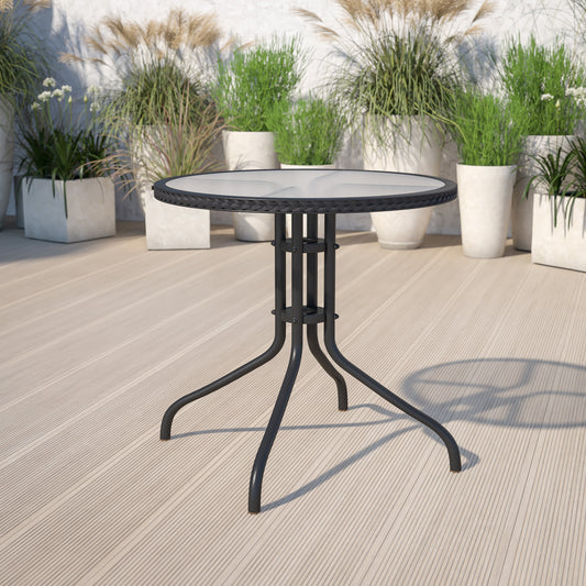 28RD Black Rattan Patio Table TLH-087-BK-GG