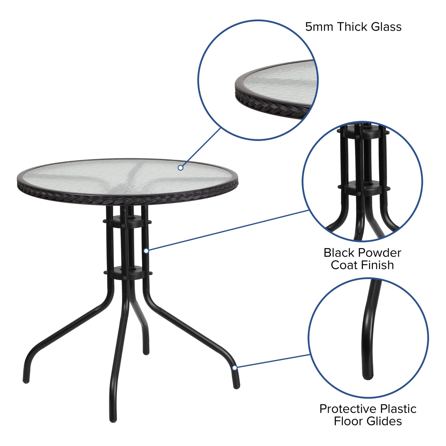 28RD Black Rattan Patio Table TLH-087-BK-GG