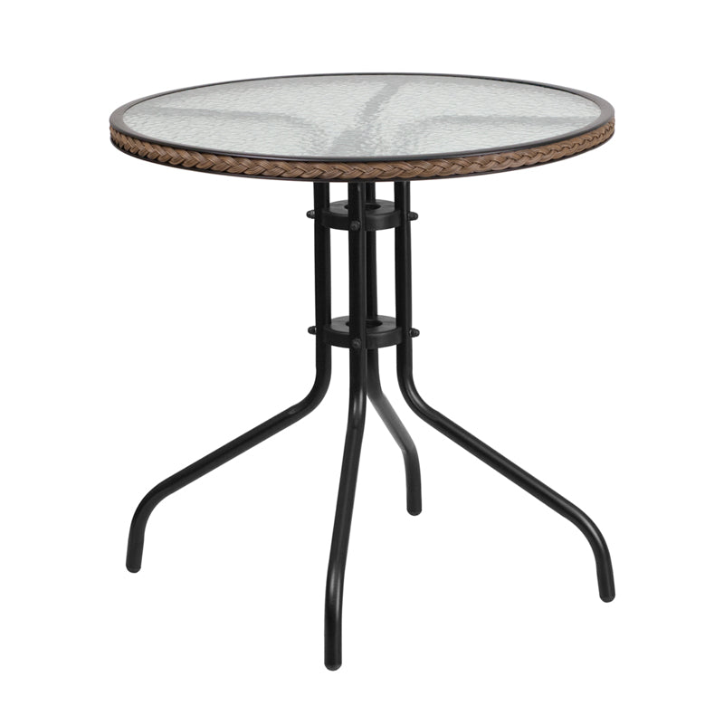 28RD Glass Table-BRN Rattan TLH-087-DK-BN-GG