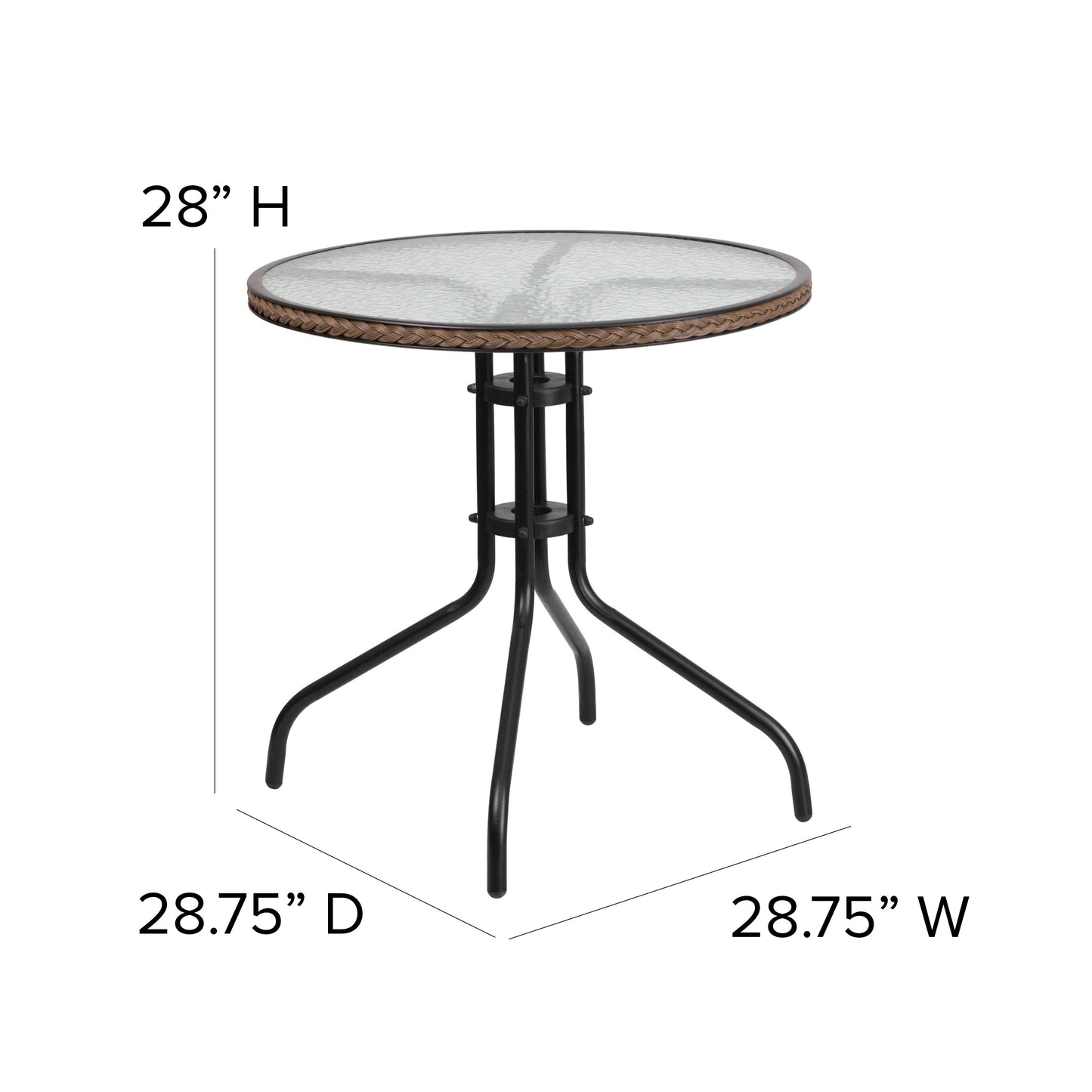 28RD Glass Table-BRN Rattan TLH-087-DK-BN-GG