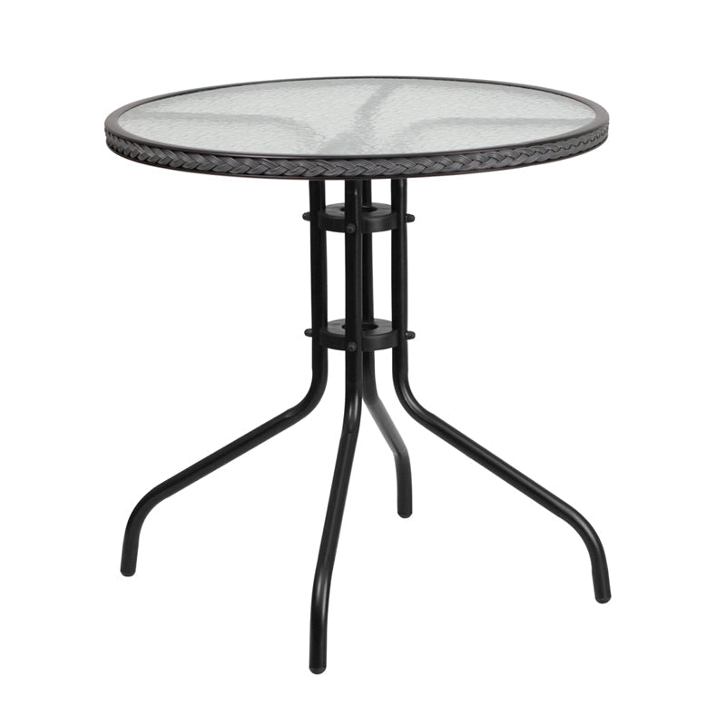 28RD Glass Table-GRY Rattan TLH-087-GY-GG