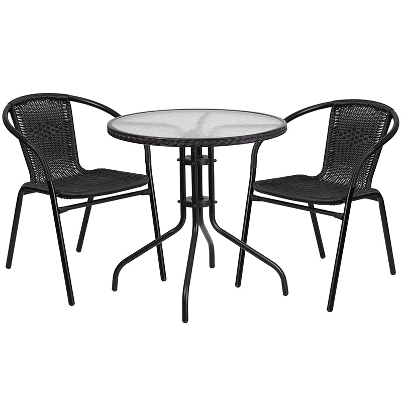 28RD Black Table Set w/Rattan TLH-087RD-037BK2-GG