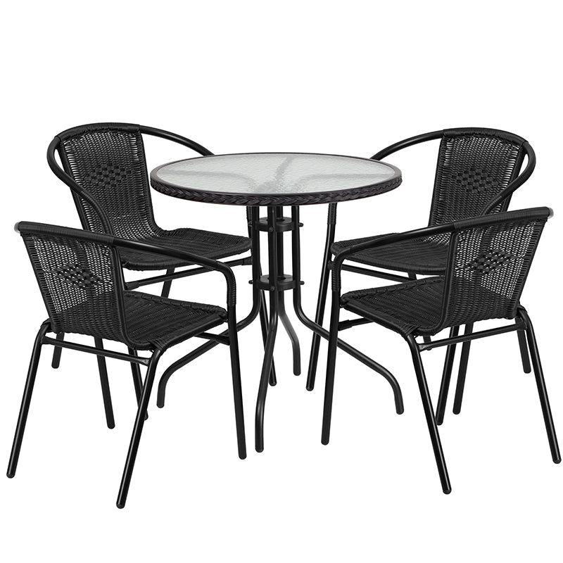 28RD Black Table Set w/Rattan TLH-087RD-037BK4-GG