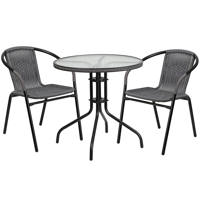 28RD Gray Table Set w/Rattan TLH-087RD-037GY2-GG