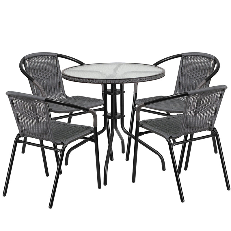 28RD Gray Table Set w/Rattan TLH-087RD-037GY4-GG