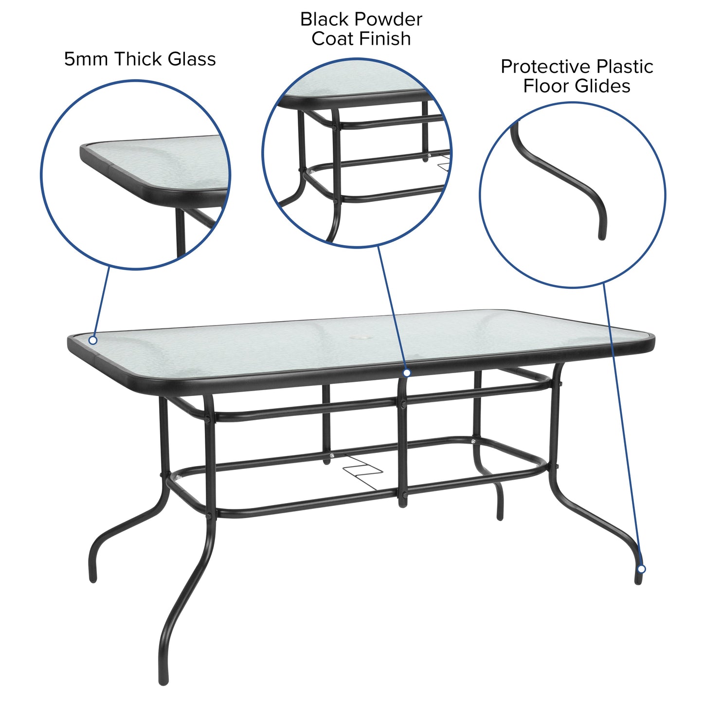 55x31.5 Glass Patio Table TLH-089-GG