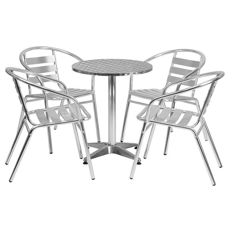 23.5RD Aluminum Table Set TLH-ALUM-24RD-017BCHR4-GG