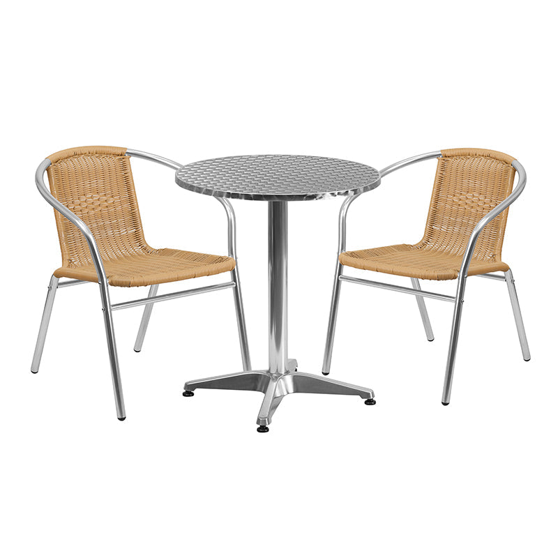 23.5RD Aluminum Table/2 Chairs TLH-ALUM-24RD-020BGECHR2-GG