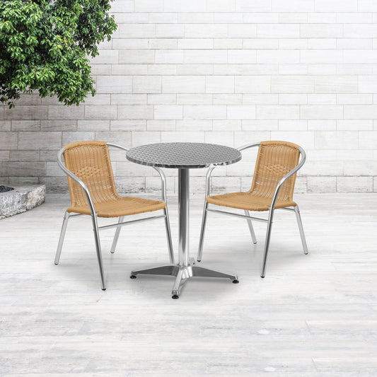 23.5RD Aluminum Table/2 Chairs TLH-ALUM-24RD-020BGECHR2-GG