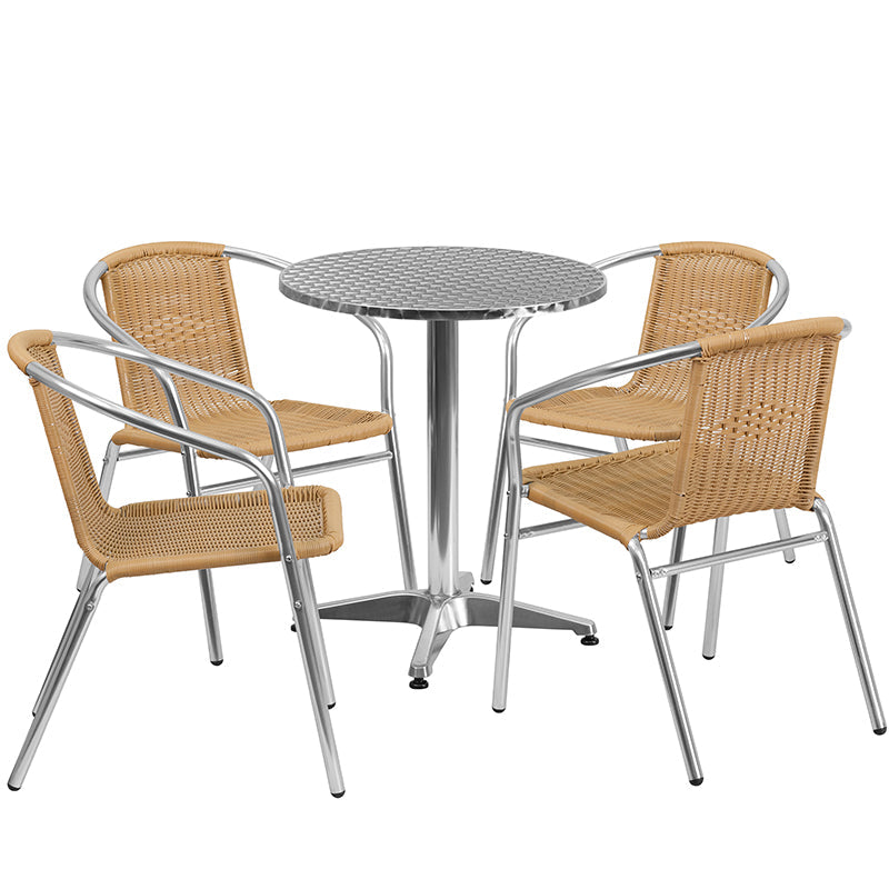 23.5RD Aluminum Table/4 Chairs TLH-ALUM-24RD-020BGECHR4-GG