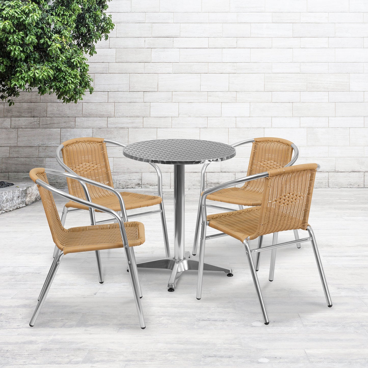 23.5RD Aluminum Table/4 Chairs TLH-ALUM-24RD-020BGECHR4-GG