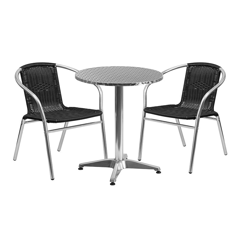 23.5RD Aluminum Table/2 Chairs TLH-ALUM-24RD-020BKCHR2-GG