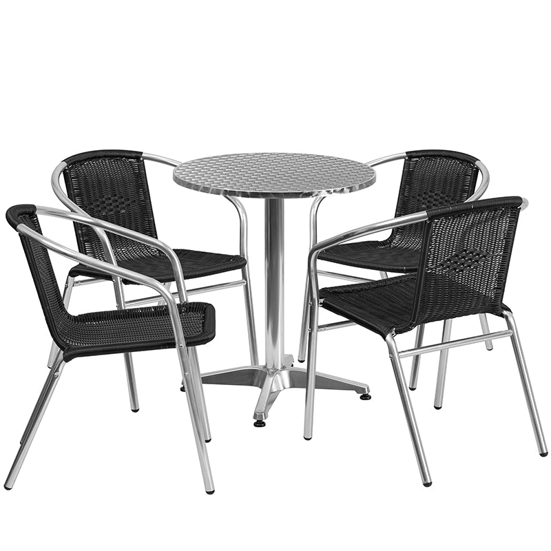 23.5RD Aluminum Table/4 Chairs TLH-ALUM-24RD-020BKCHR4-GG