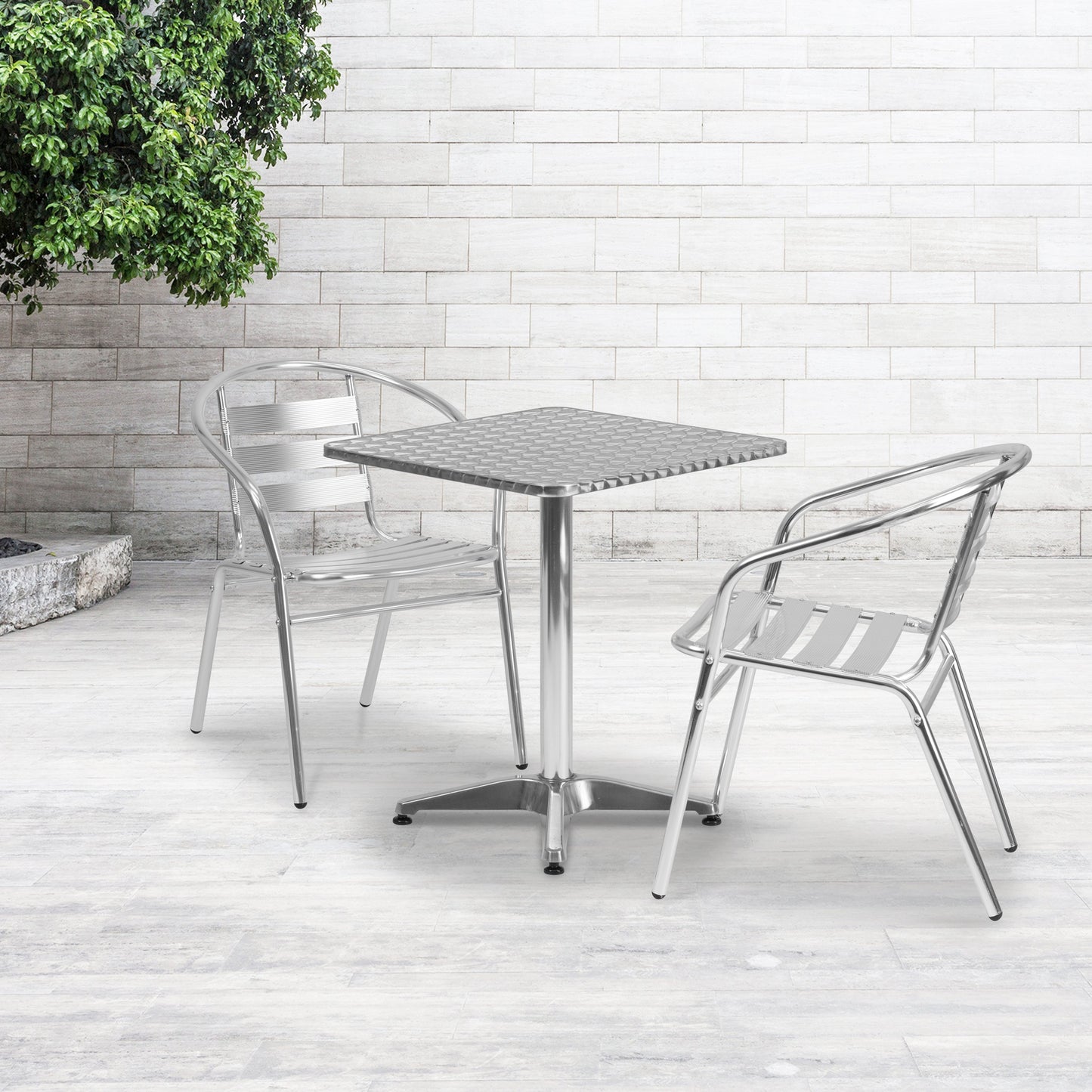 23.5SQ Aluminum Table Set TLH-ALUM-24SQ-017BCHR2-GG