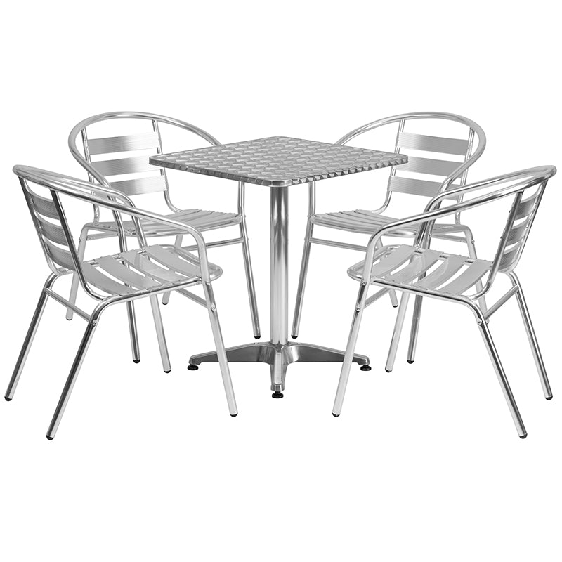 23.5SQ Aluminum Table Set TLH-ALUM-24SQ-017BCHR4-GG