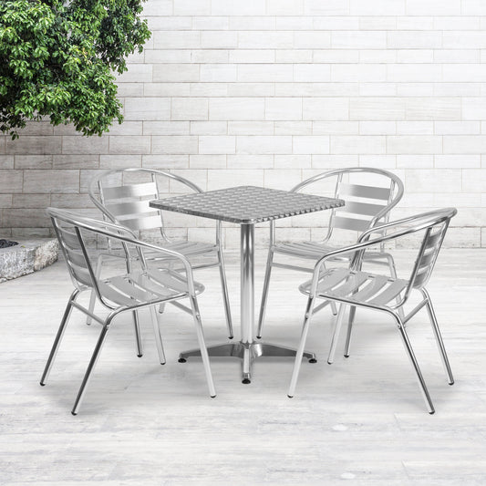 23.5SQ Aluminum Table Set TLH-ALUM-24SQ-017BCHR4-GG