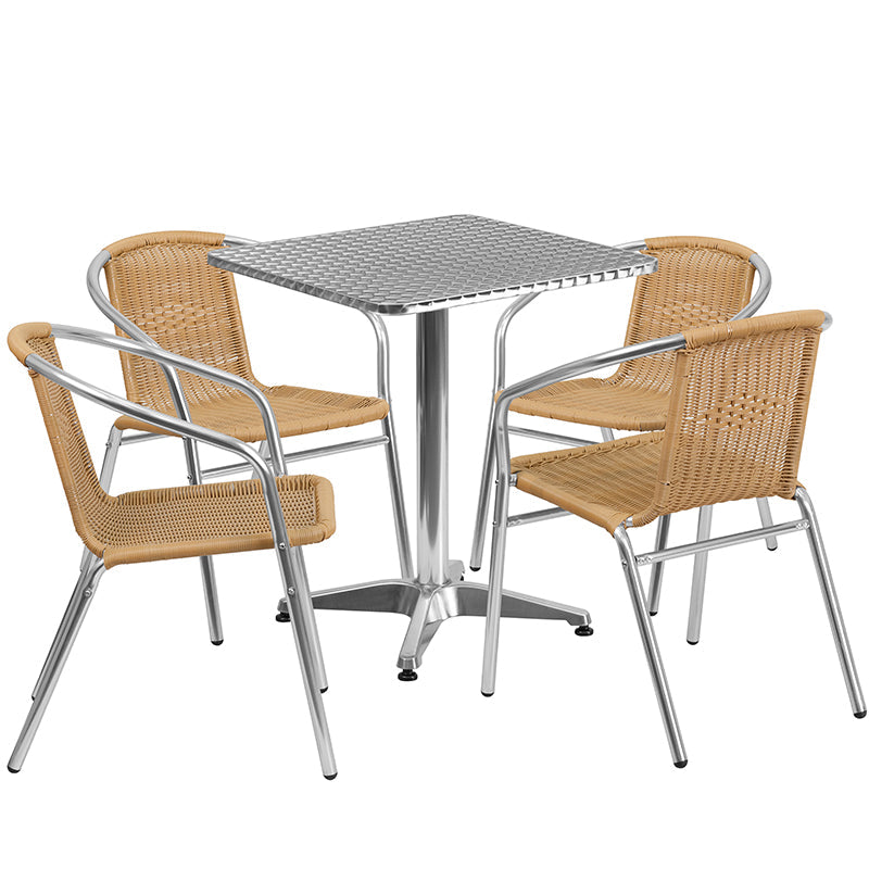 23.5SQ Aluminum Table/4 Chairs TLH-ALUM-24SQ-020BGECHR4-GG